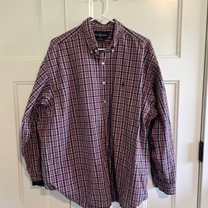 Ralph Lauren Patriotic Red White &‎ Blue Plaid Button Down Shirt Mens XL Blake